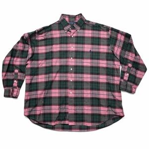 Ralph Lauren Big Shirt Men’s XXL Pink Green Plaid Button Down Cotton Vintage Fit